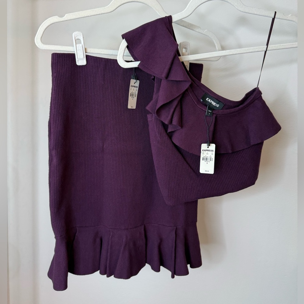 Express Women's Plum Ruffled Knit Skirt Set